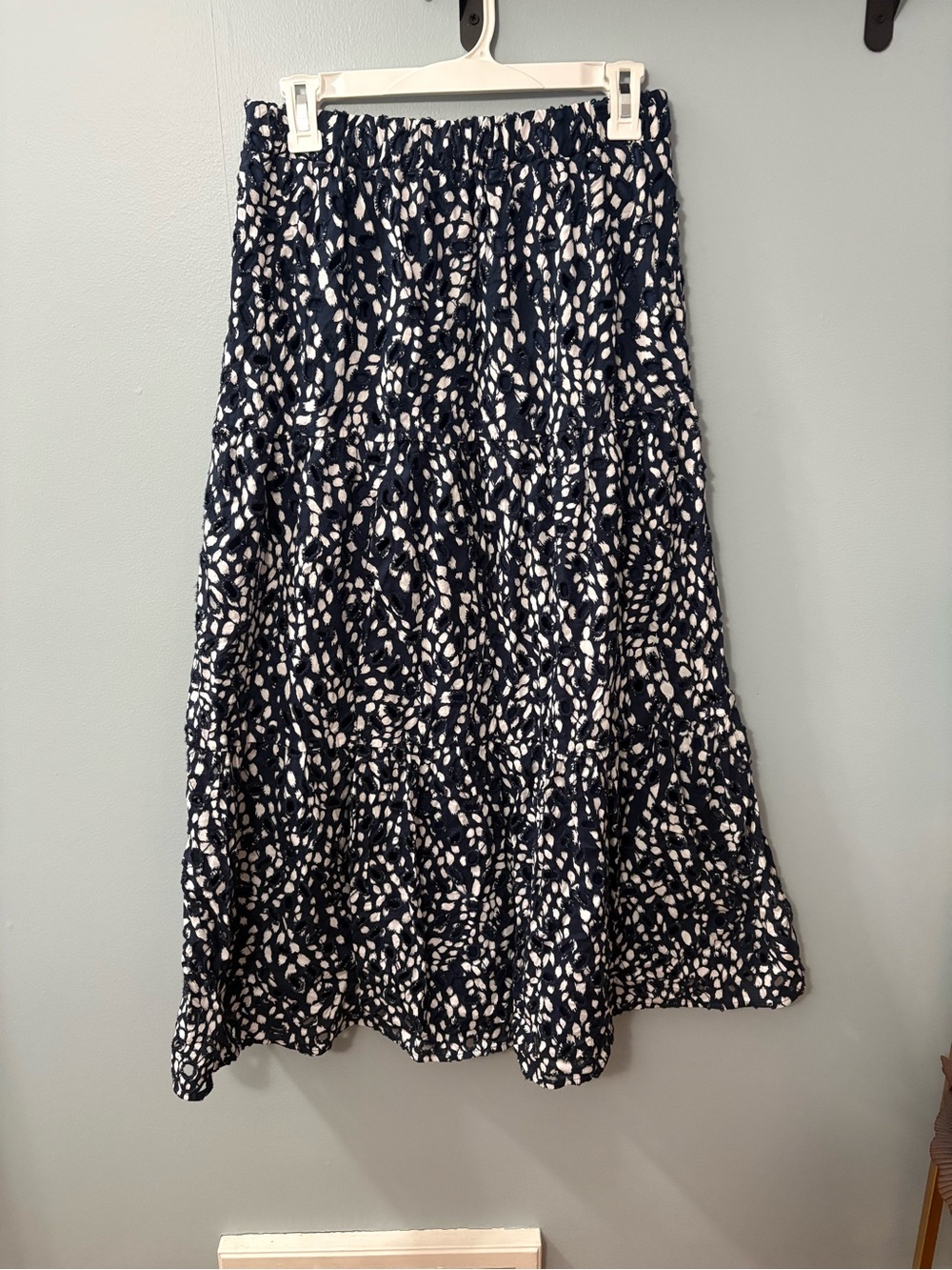 Women's Navy and White Printed Maxi Skirt